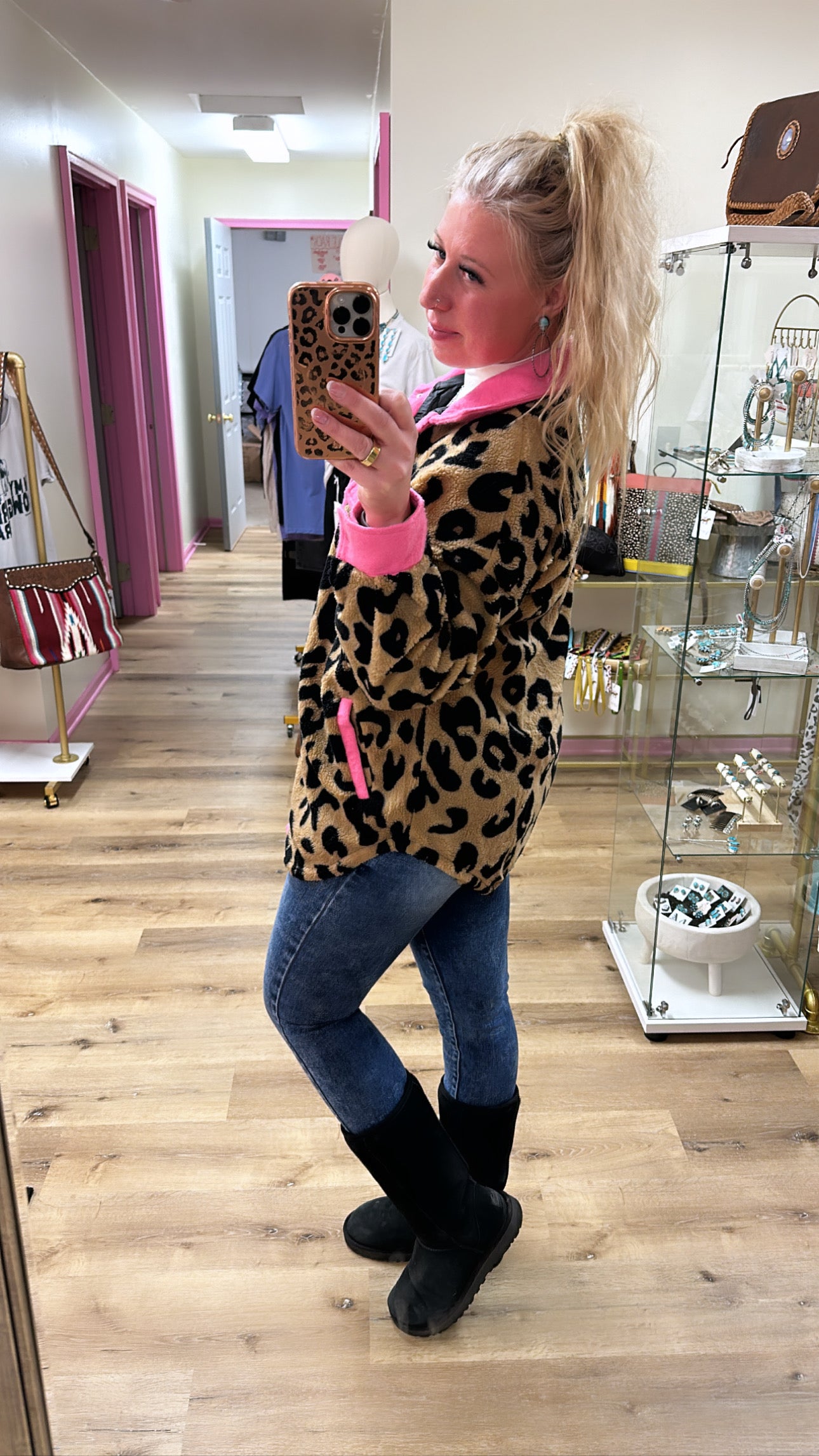 Cheetah & Pink Sherpa Jacket