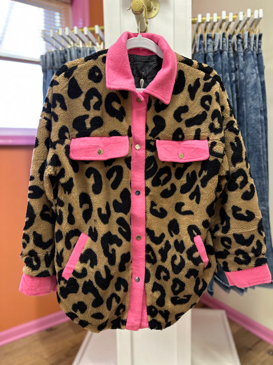 Cheetah & Pink Sherpa Jacket
