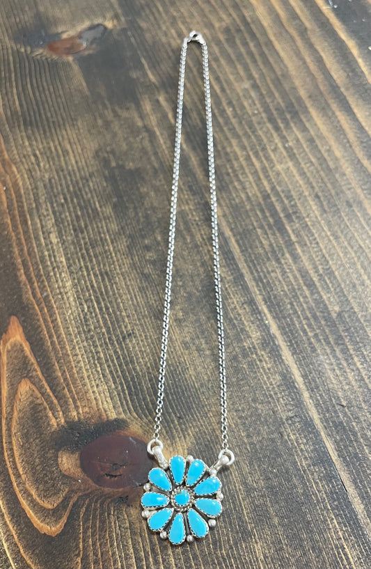 Kingman Turquoise Cluster Pendant Necklace